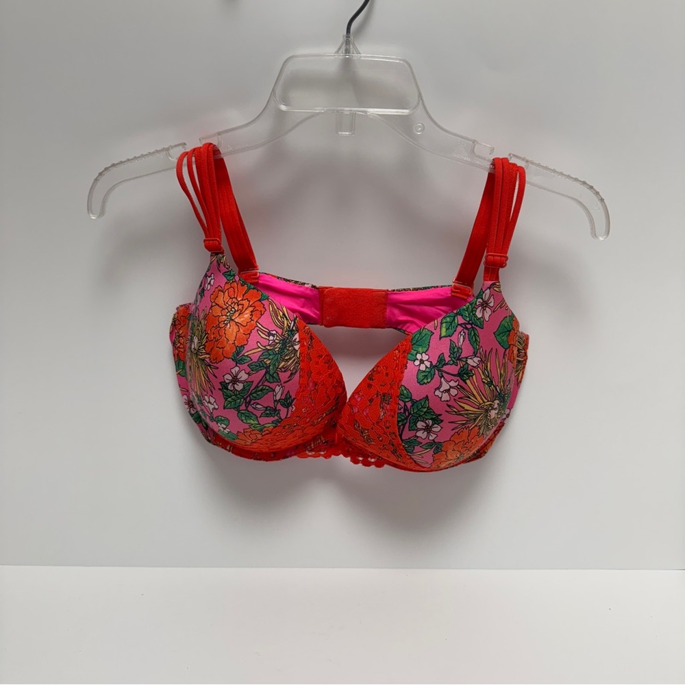 Victoria's Secret Very Sexy Push Up Red and Pink Floral Bra